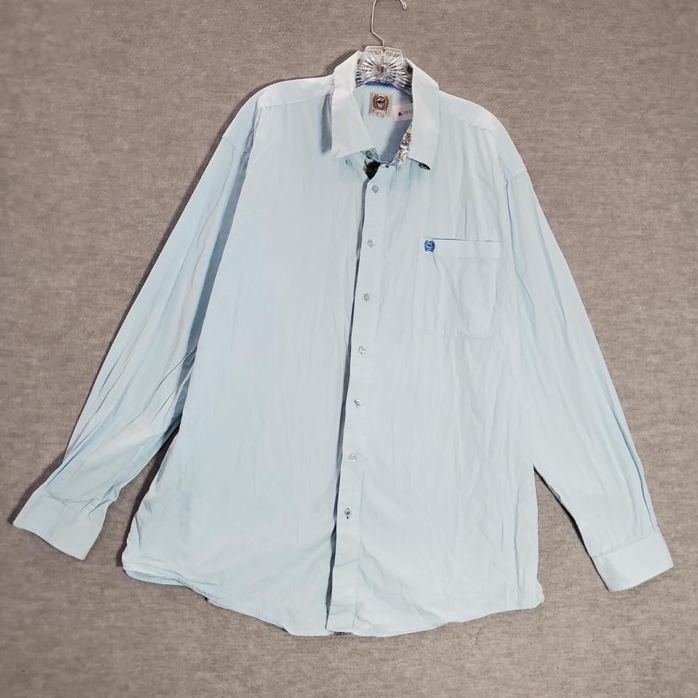 VINTAGE Cinch Men Button Up Shirt XL Blue Logo Long Sleeve Collar